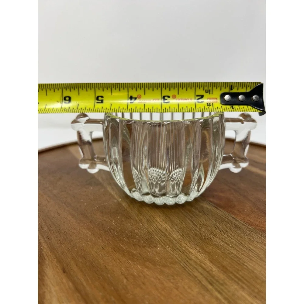 Vintage Clear‎ Glass Sugar Dish with Handles Ribbed Sides
